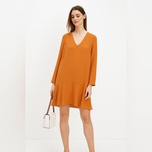 COS Vibrant Orange Shift Long Sleeve Dress | Size 4 | 100% Polyester